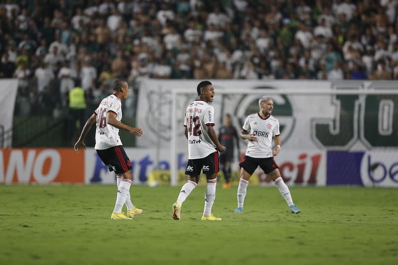 Matheus França comemora gol do Flamengo contra o Goiás