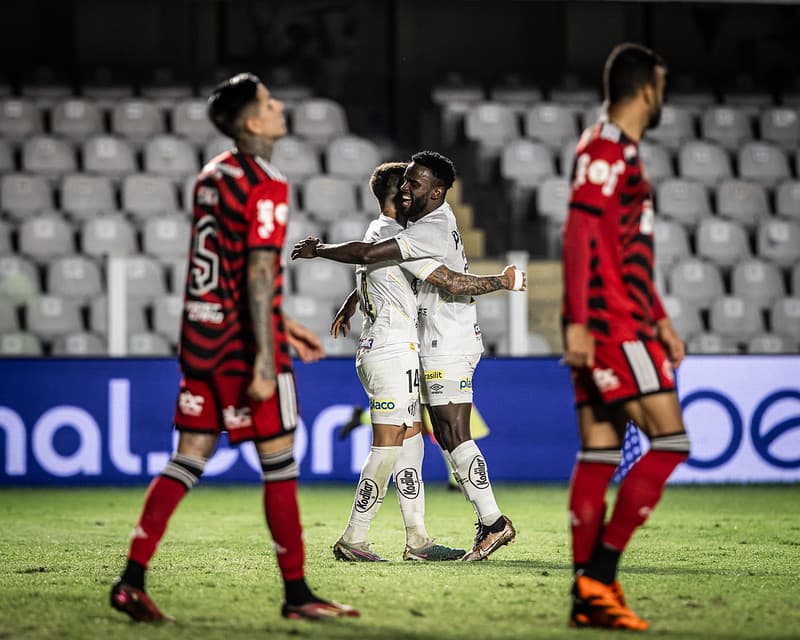 Mendoza comemora gol do Santos contra o Flamengo