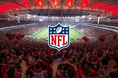 montagem com a logo da nfl no centro da imagem com o maracana em um jogo do flamengo ao fundo