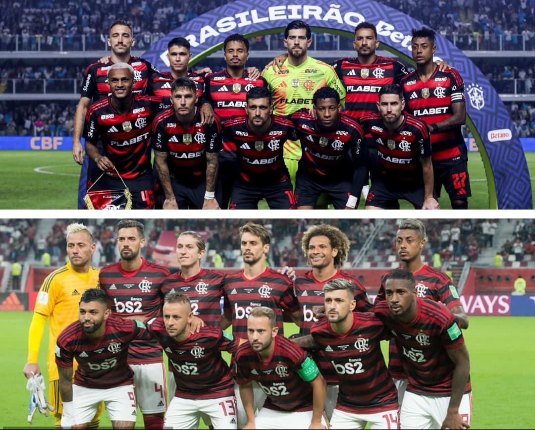 Flamengo em 2025 acima e 2019 abaixo