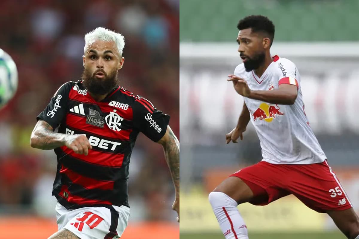 Montagem com Michael, do Flamengo, e Matheus Fernandes, do Red Bull Bragantino