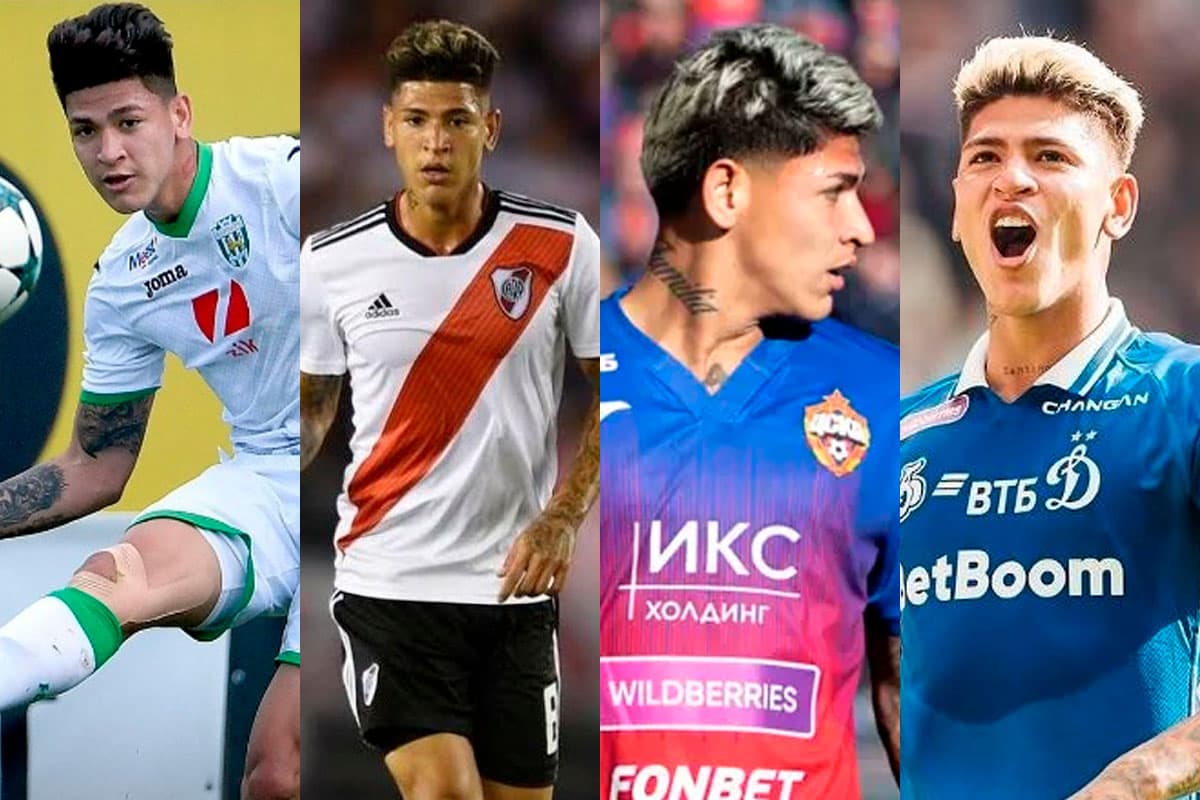 Montagem com as fotos de Carrascal por Karpaty, River Plate, CSKA e Dínamo Moscou