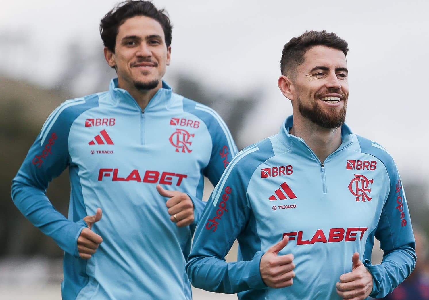 Pedro e Jorginho em treino do Flamengo