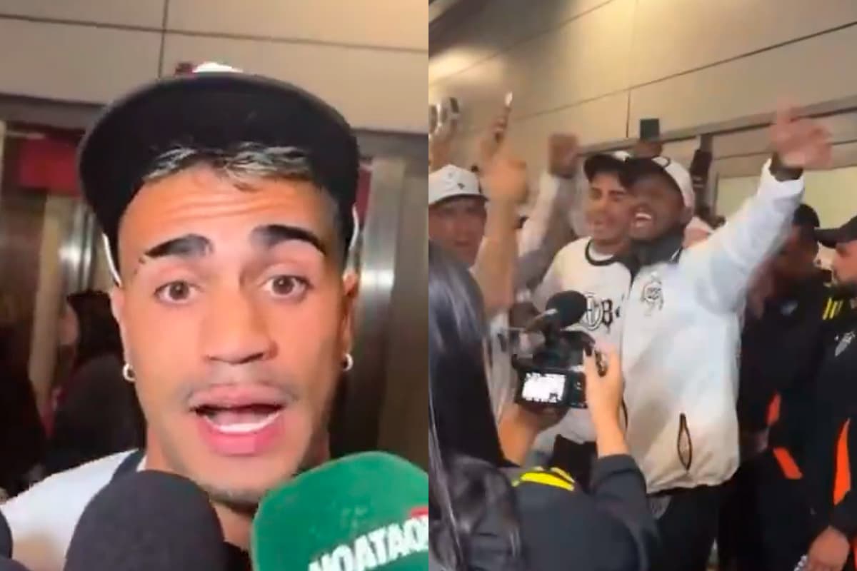 Montagem com duas fotos da chegada de Reinier ao Atlético-MG, com recepção da torcida