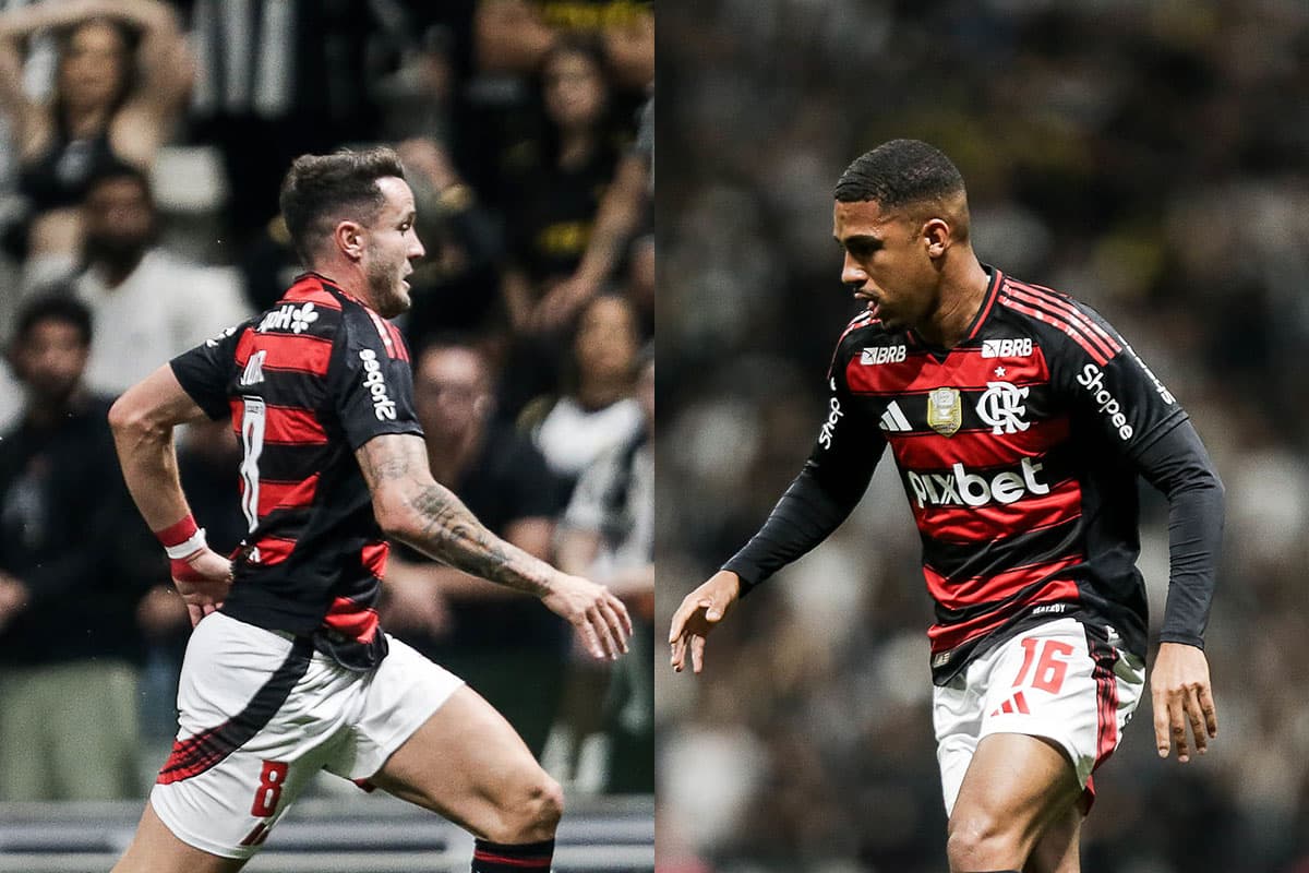Montagem com fotos de Saúl e Samuel Lino durante Flamengo x Atlético-MG