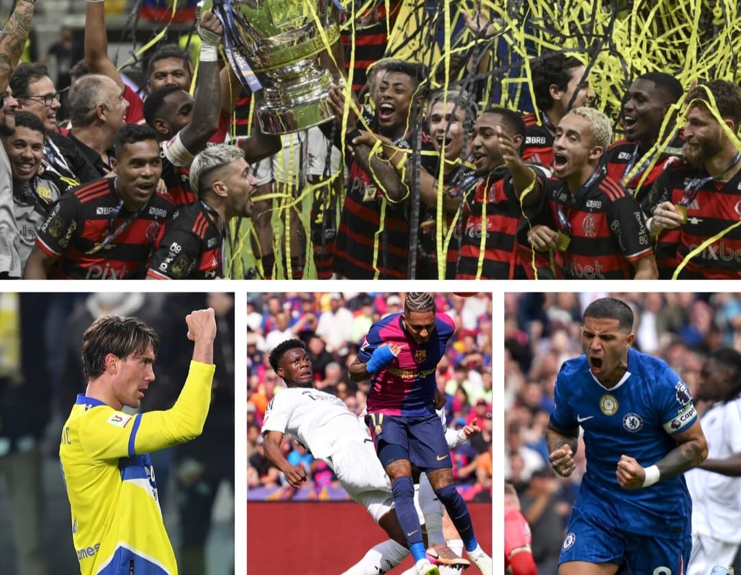Acima, Flamengo campeao da Copa do Brasil; abaixo, times da Série A, La Liga e Premier League