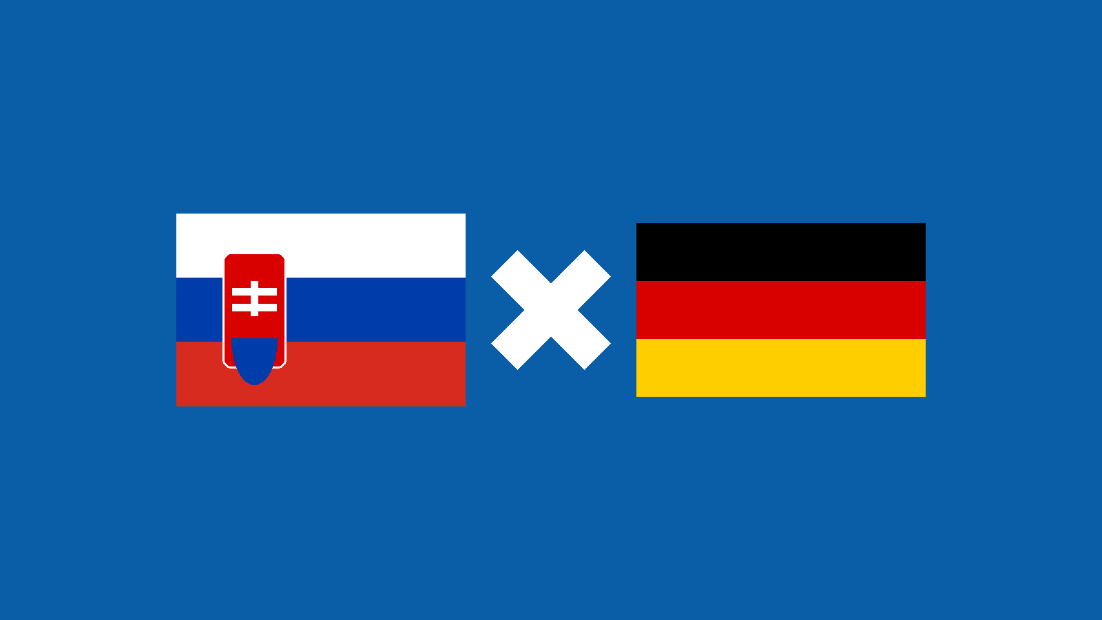 Bandeiras de Eslováquia e Alemanha lado a lado com um X no centro em fundo azul, representando confronto pelas Eliminatórias da Copa do Mundo 2026