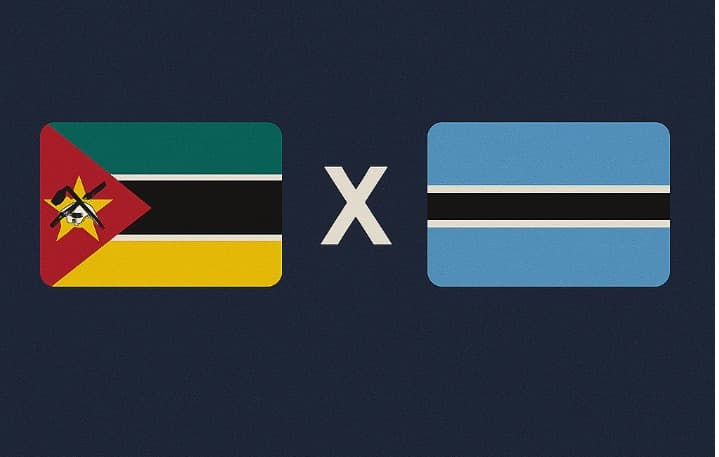 O ChatGPT disse:  Alt text: Bandeira de Moçambique à esquerda e bandeira de Botsuana à direita, separadas por um "X" branco central sobre fundo azul escuro