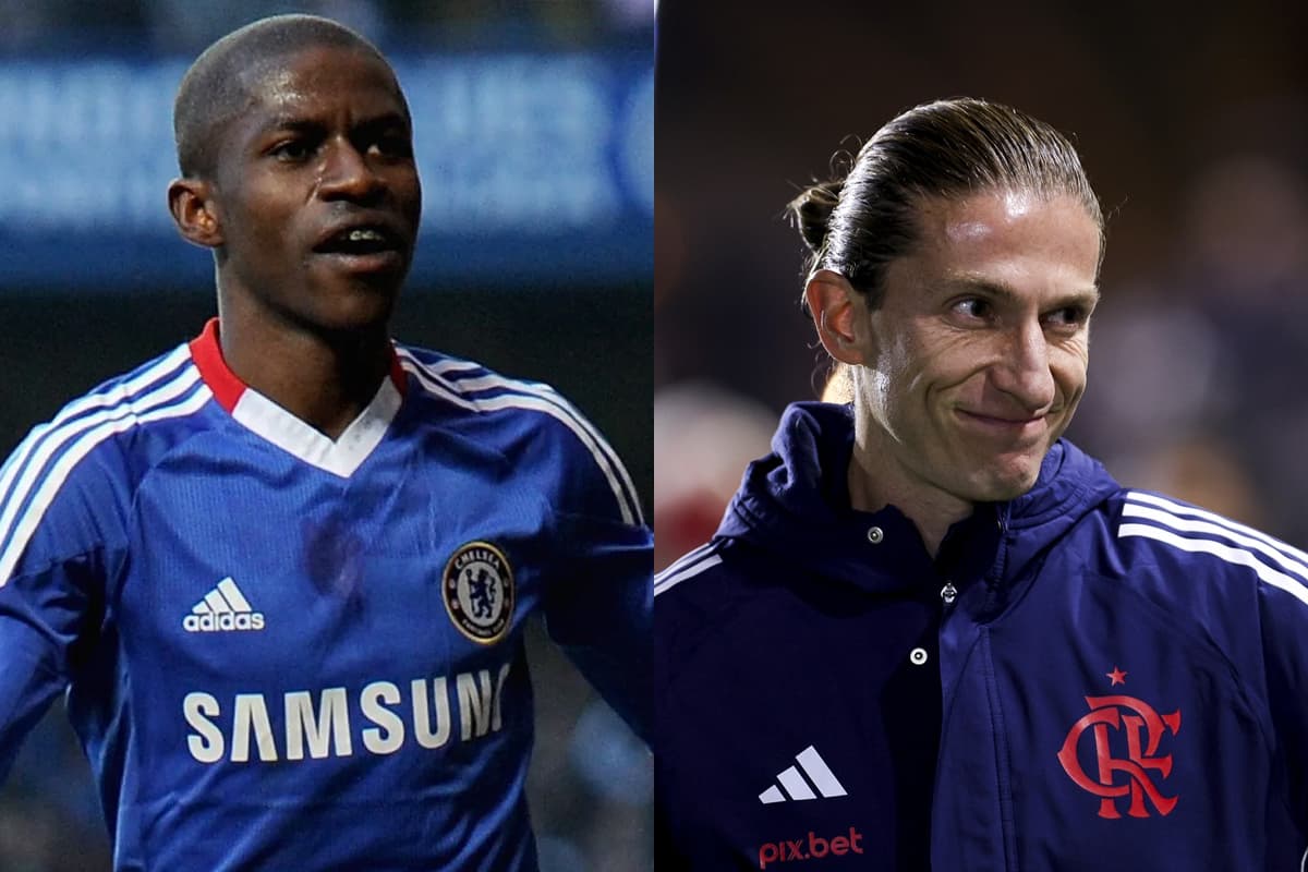Montagem da esquerda pra direita: Ramires com a camisa do Chelsea e Filipe Luís como treinador do Flamengo