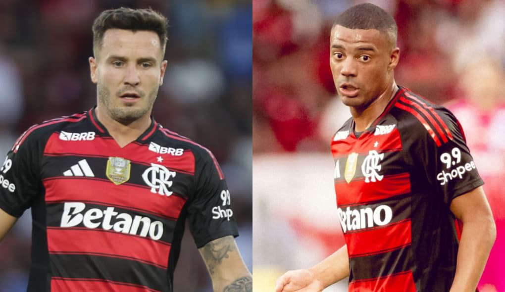 Saúl (esquerda) e De La Cruz (direita) com a camisa do Flamengo em jogos no Maracanã