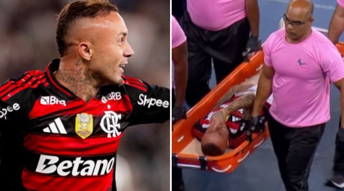 Cebolinha comemora gol do Flamengo; atacante saiu de maca do estádio