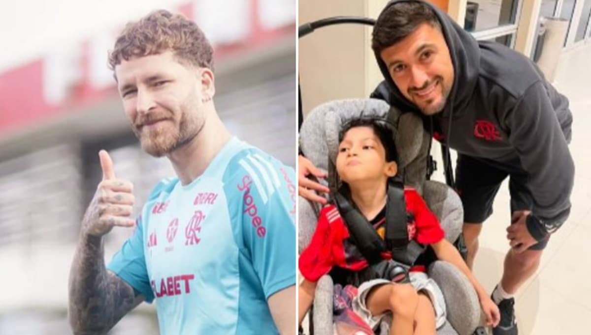 léo pereira ação com criança em flamengo x bahia