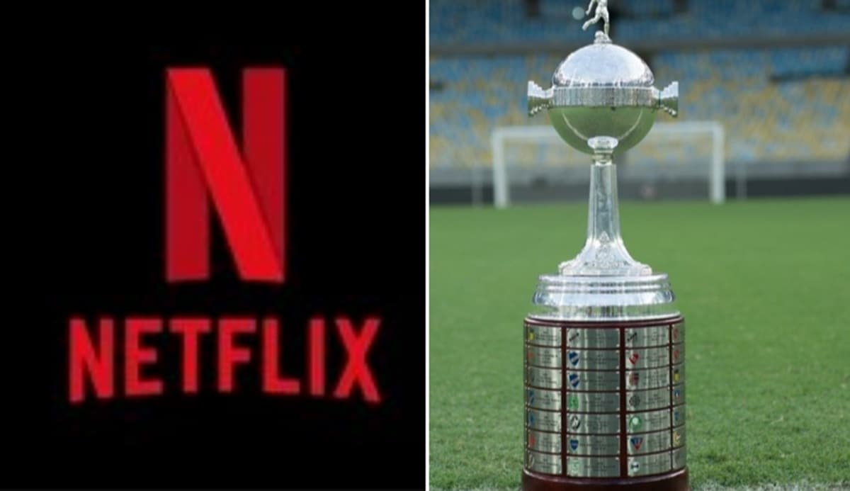 Montagem com logo da Netflix e troféu da Libertadores