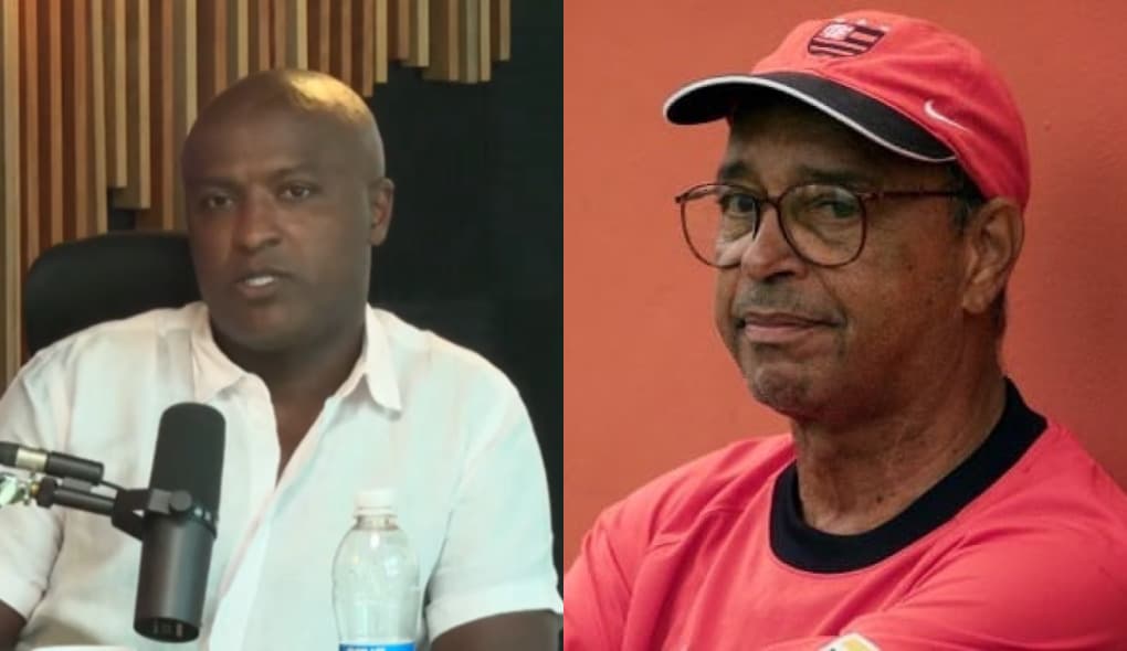 Rinaldo (esquerda) fala em podcast; Carlinhos Violino (direita) com o uniforme do Flamengo