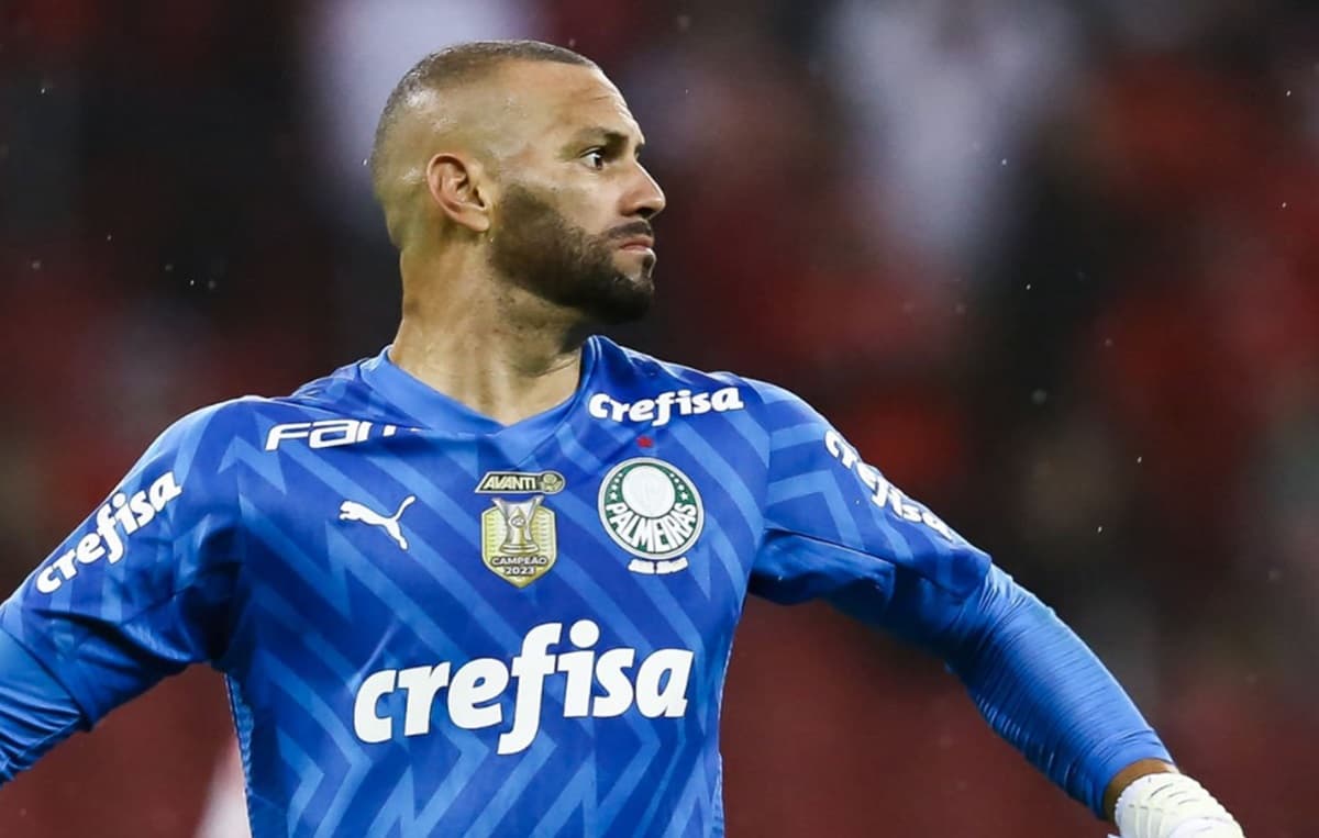 Weverton, goleiro do Palmeiras, em jogo no Beira-Rio; atleta pode ser desfalque contra Flamengo