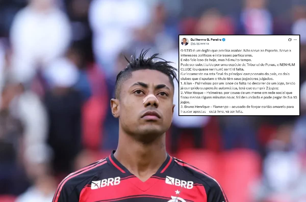 Bruno Henrique, atacante do Flamengo, em jogo pela Libertadores; print de ataque da advogado ao STJD