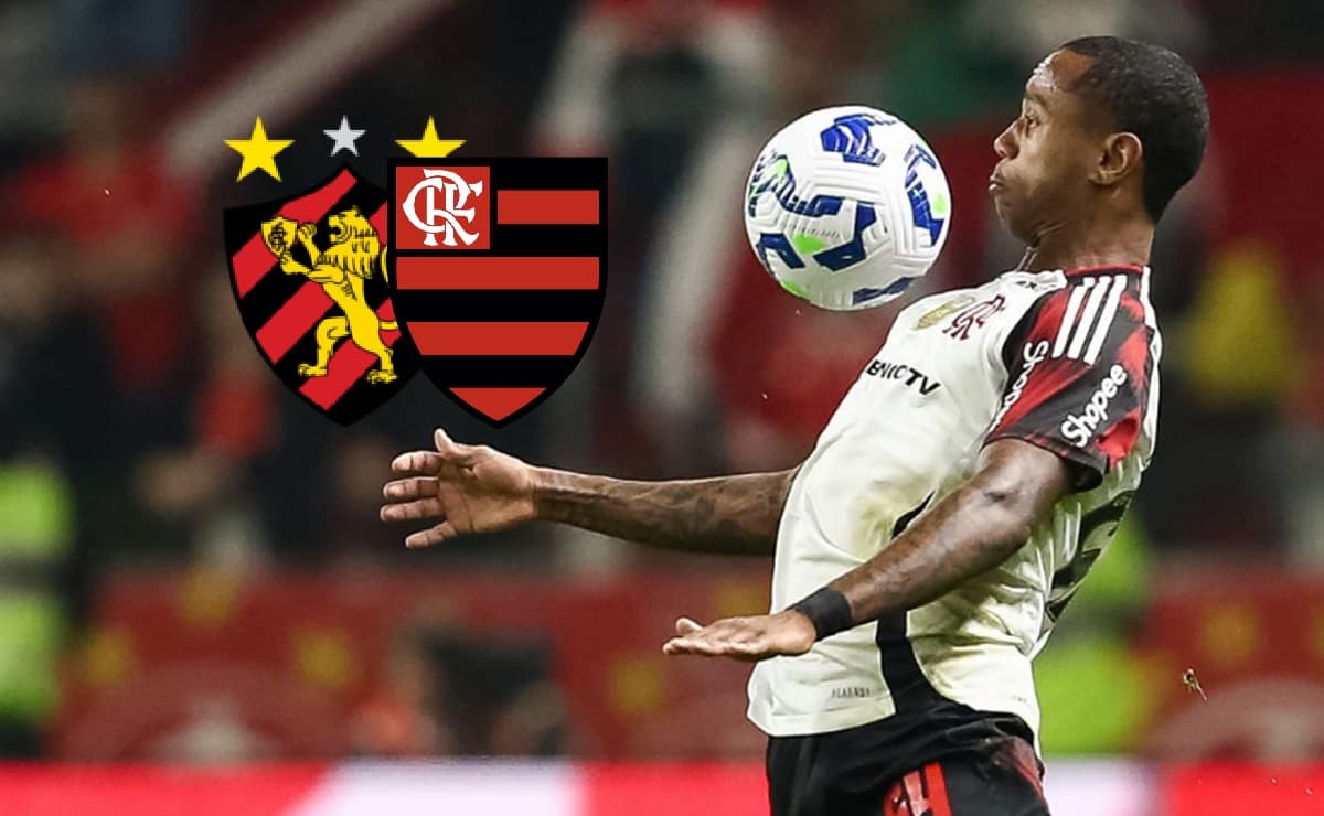 Wallace Yan em jogo do Flamengo; escudos do Flamengo e Sport