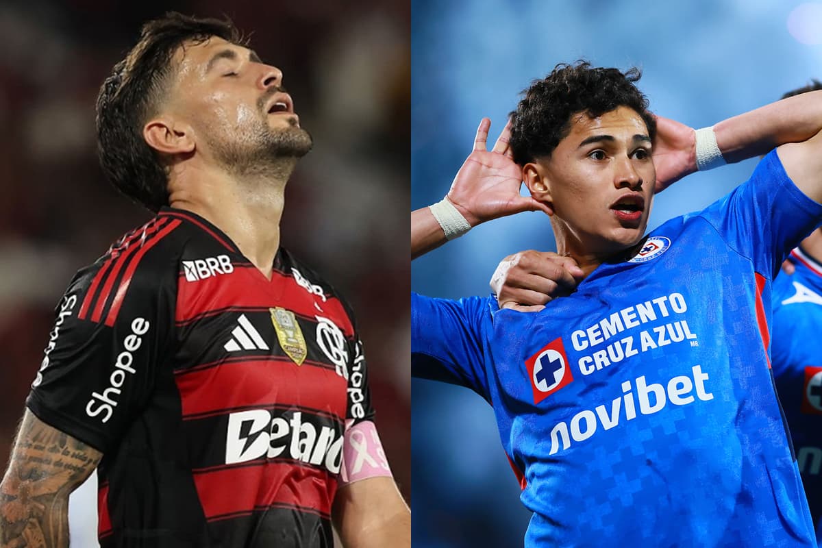 Montagem com Arrascaeta e Angel Marquez, de Flamengo e Cruz Azul