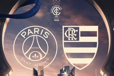 Arte feita pela Fifa com escudos para promover final do Intercontinental entre Flamengo x PSG