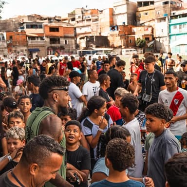 Crianças ao redor de Emerson Royal durante evento de Natal em São Paulo