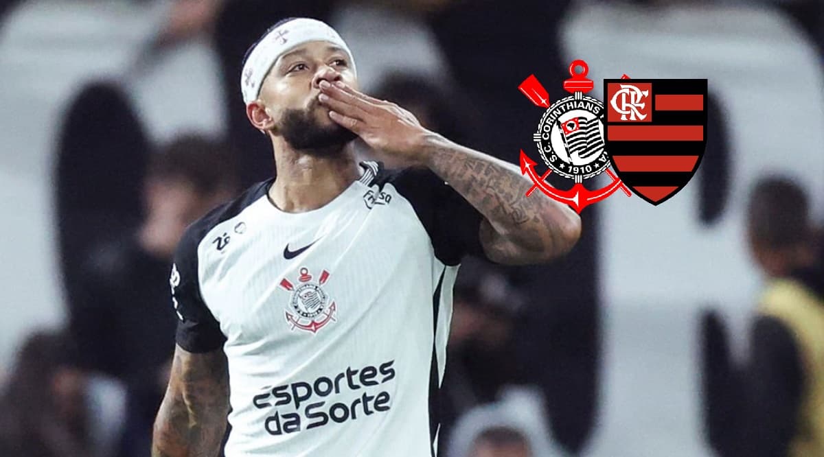 Depay, do Corinthians, comemora gol; atacante vai enfrentar o Flamengo