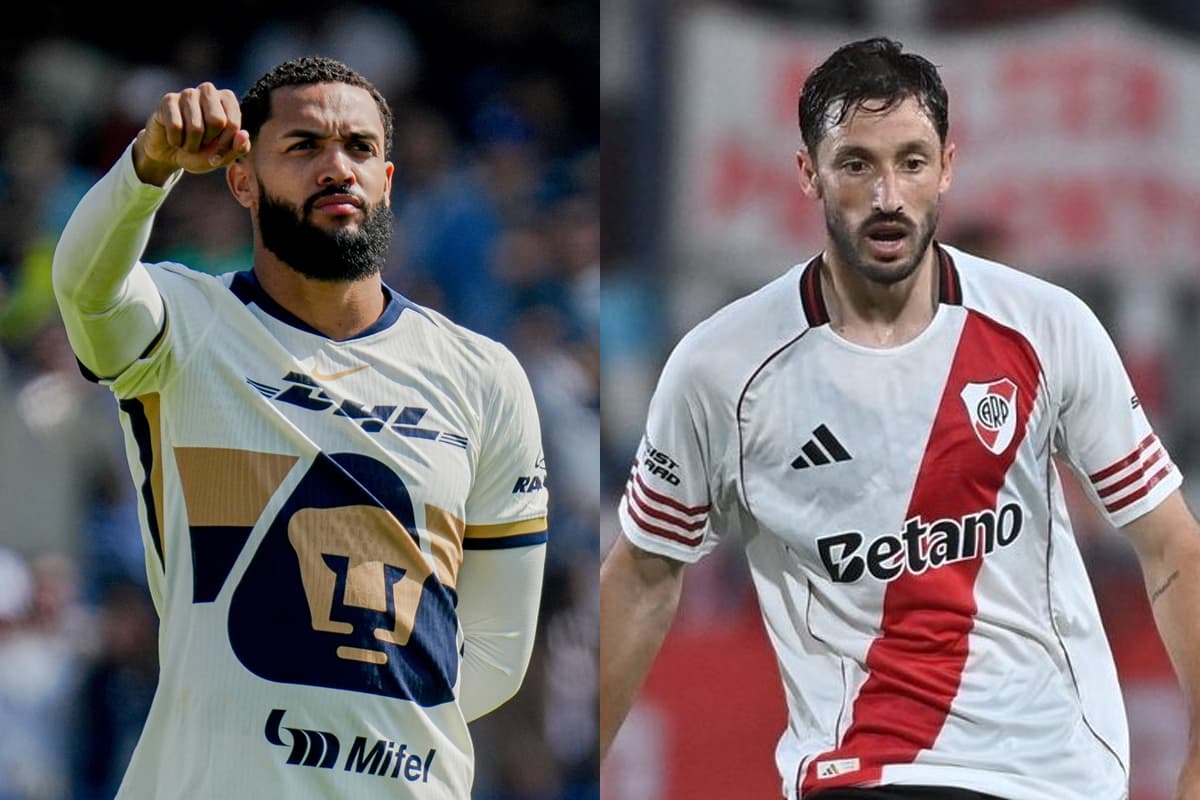 Juninho jogando pelo Pumas e Matías Viña pelo River Plate