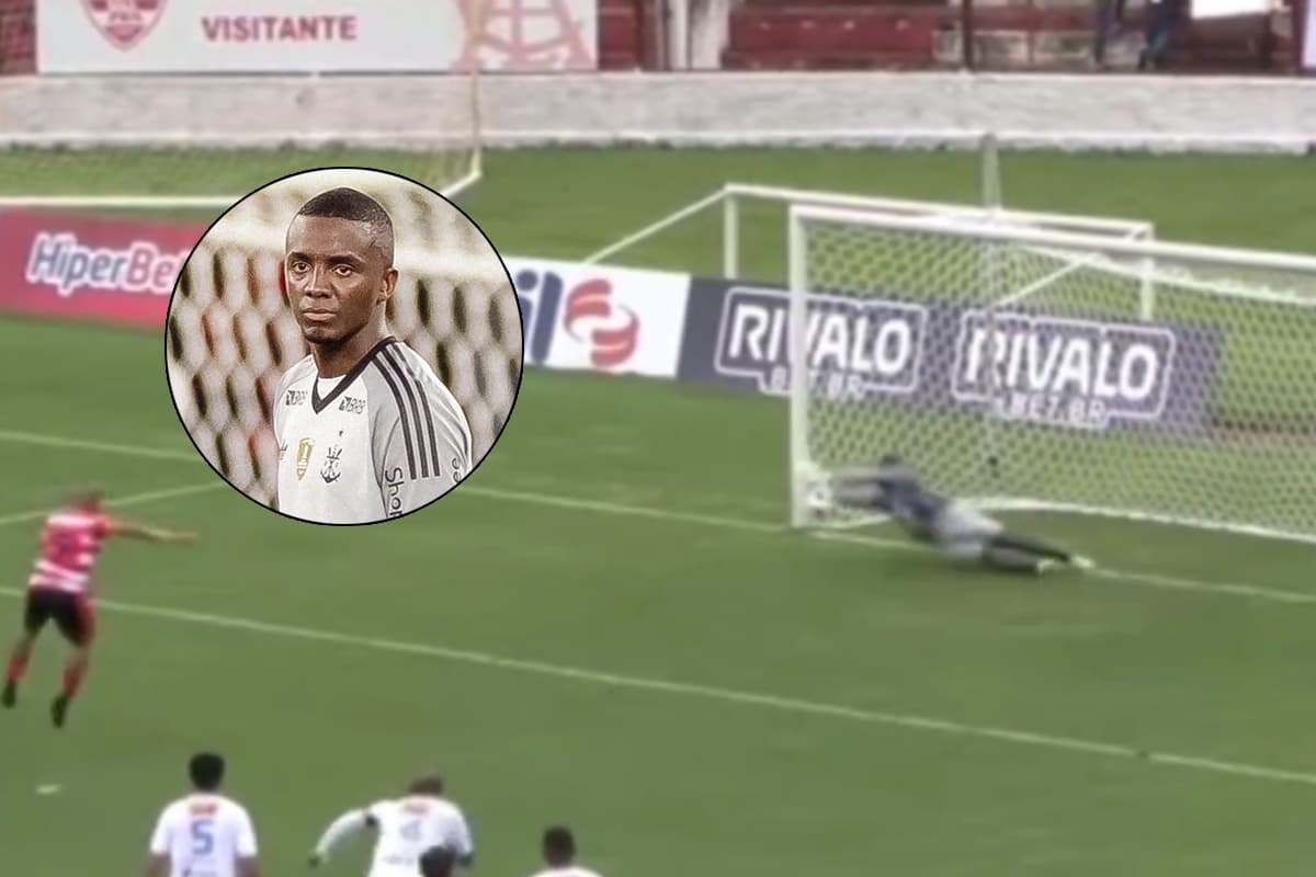 Foto de Andrew durante jogo do Flamengo e frame de defesa de Andrey Ventura, pelo Osasco