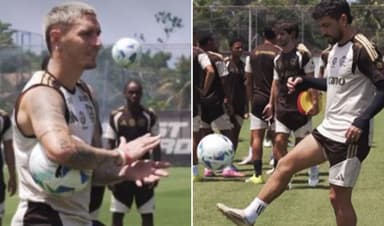 Arrascaeta e Varela em treino do Flamengo