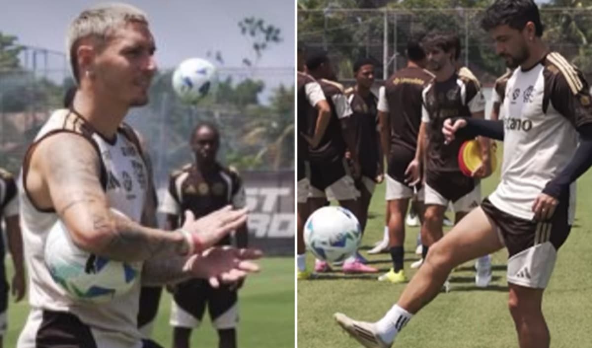 Arrascaeta e Varela em treino do Flamengo