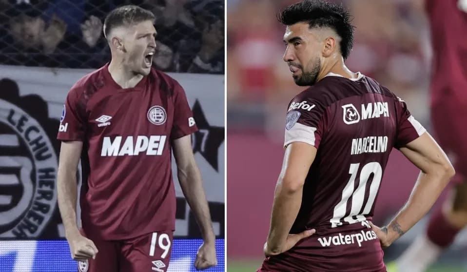 Rodrigo Castillo e Marcelino Moreno em campo pelo Lanús