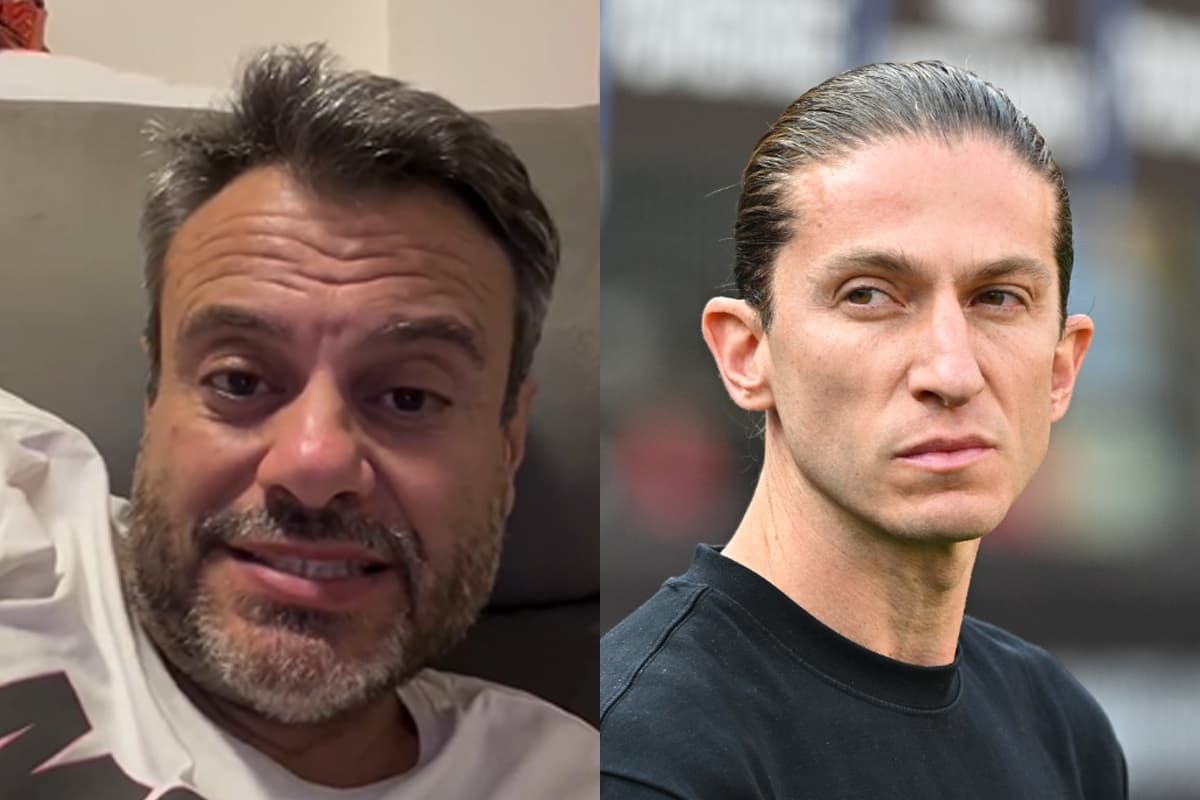 Eric Faria durante vídeo do Instagram, ao lado do técnico Filipe Luís durante jogo do Flamengo