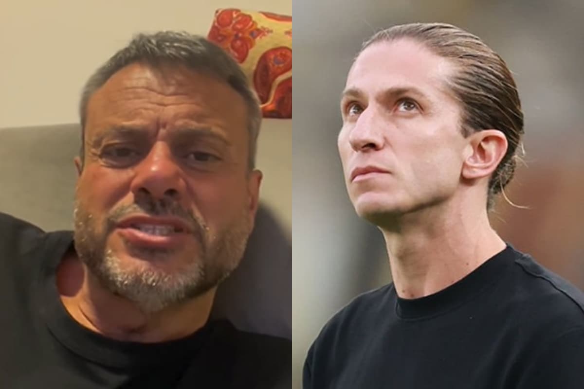 Filipe Luís durante jogo do Flamengo ao lado de Eric Faria durante vídeo em seu Instagram