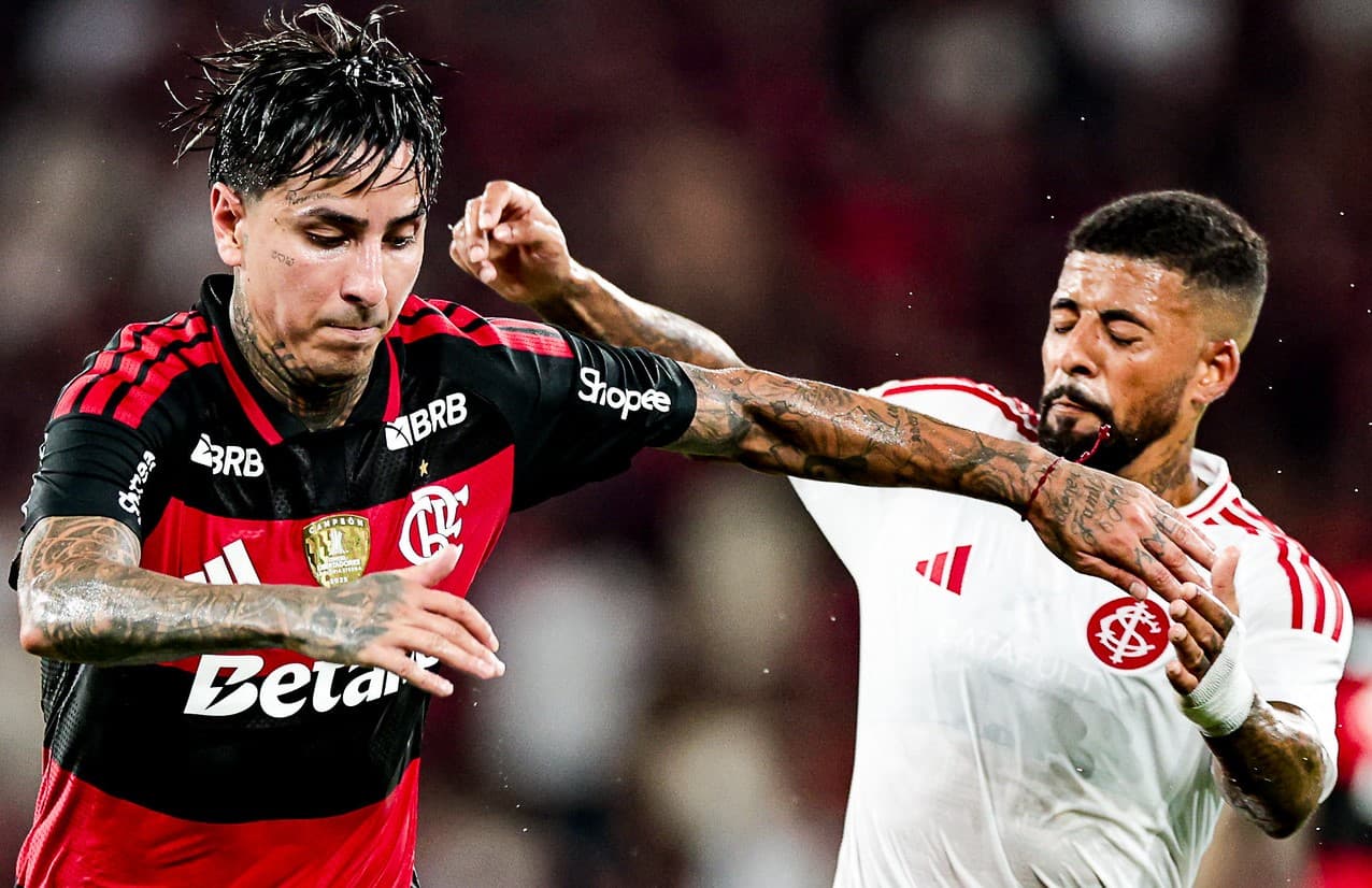 Pulgar e Paulinho disputam no corpo durante Flamengo 1x1 Internacional