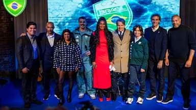 Rebeca Andrade e Adriano na Casa Brasil, em Milão