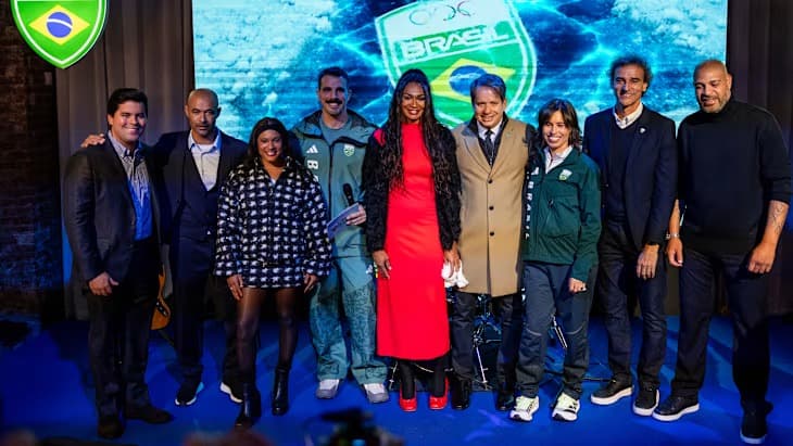 Rebeca Andrade e Adriano na Casa Brasil, em Milão