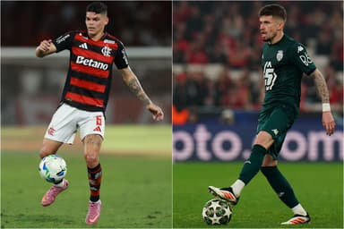 Montagem com Ayrton Lucas em ação pelo Flamengo e Caio Henrique pelo Mônaco