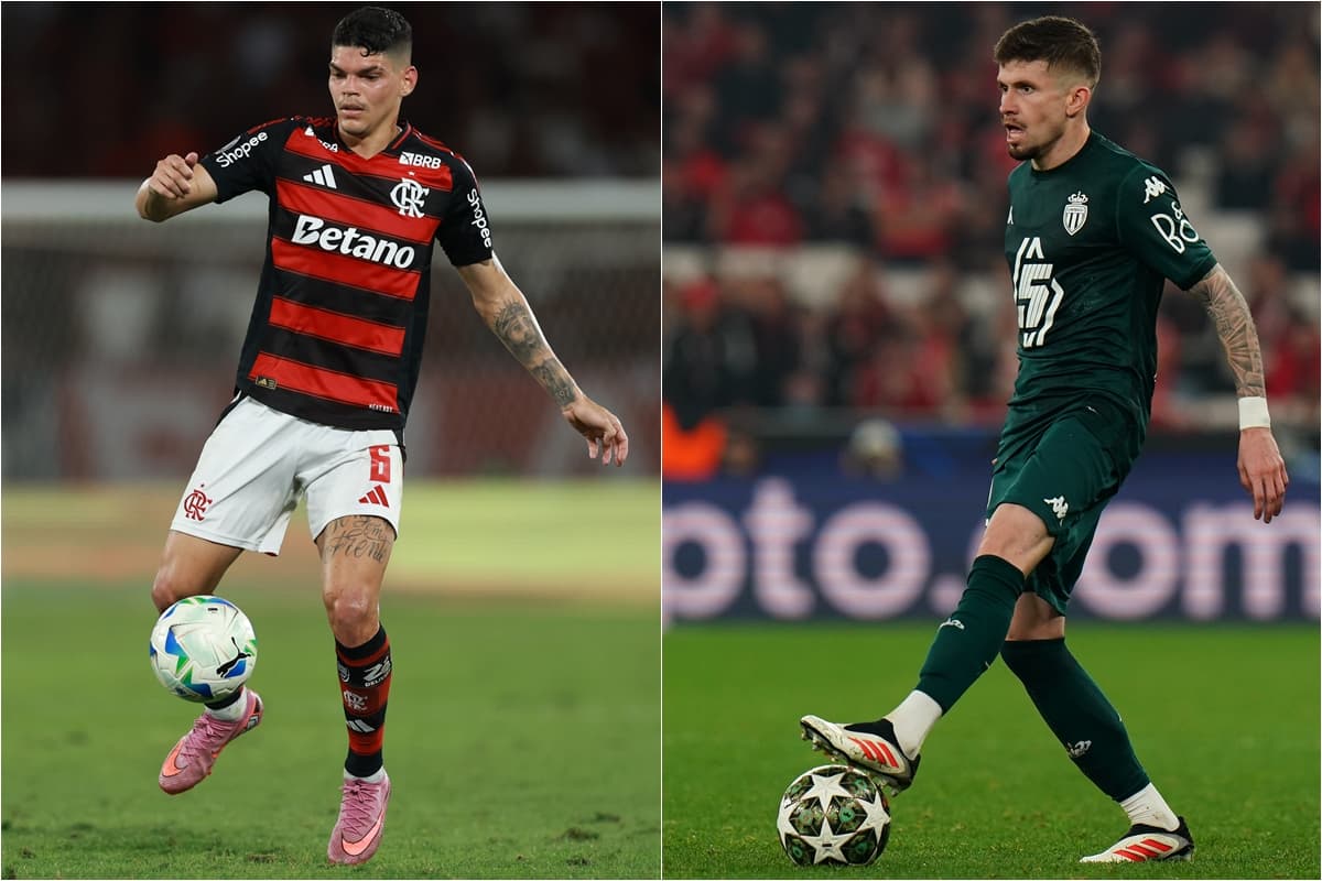 Montagem com Ayrton Lucas em ação pelo Flamengo e Caio Henrique pelo Mônaco