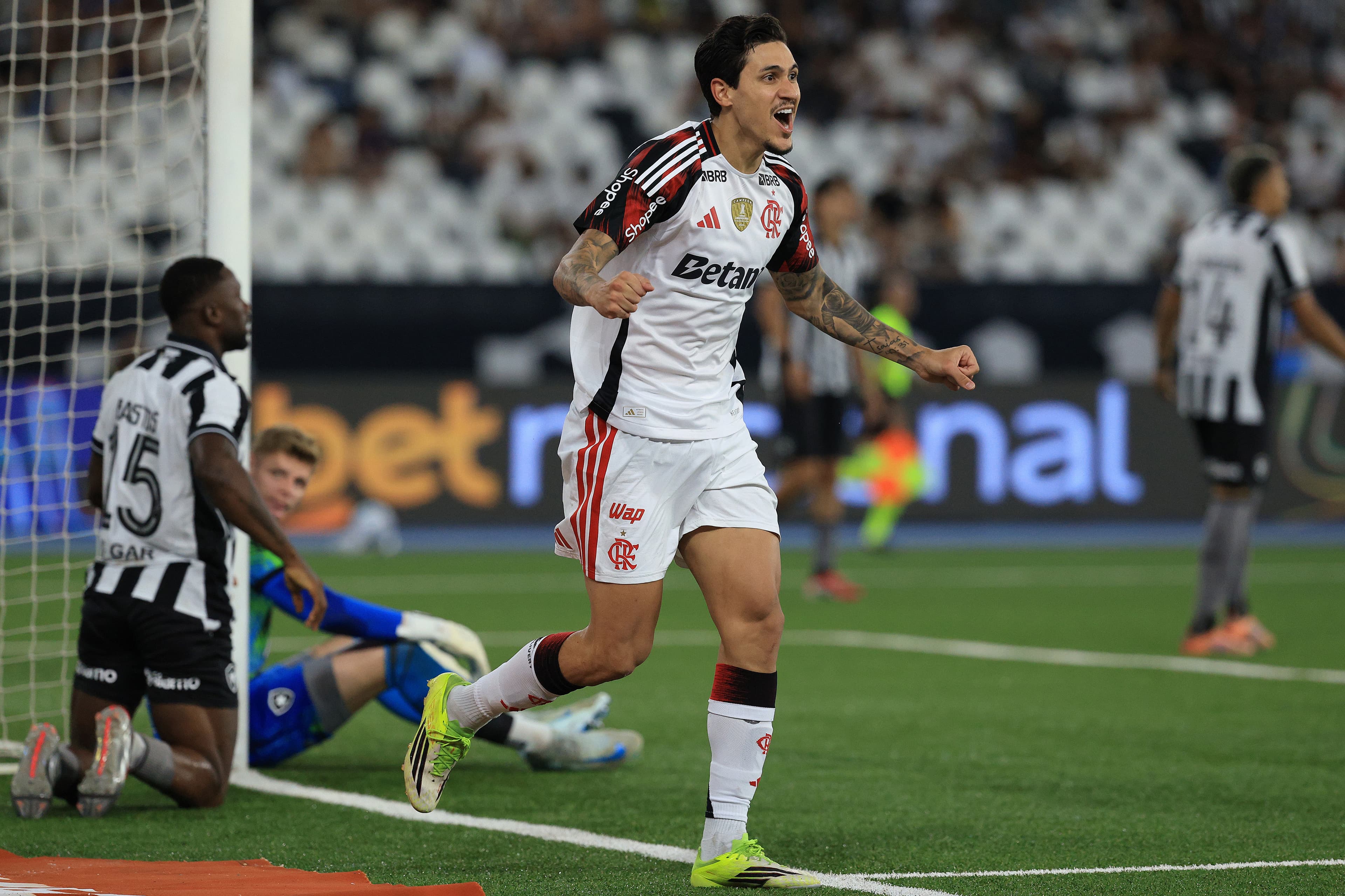 Pedro comemora gol contra Botafogo no Engenhão