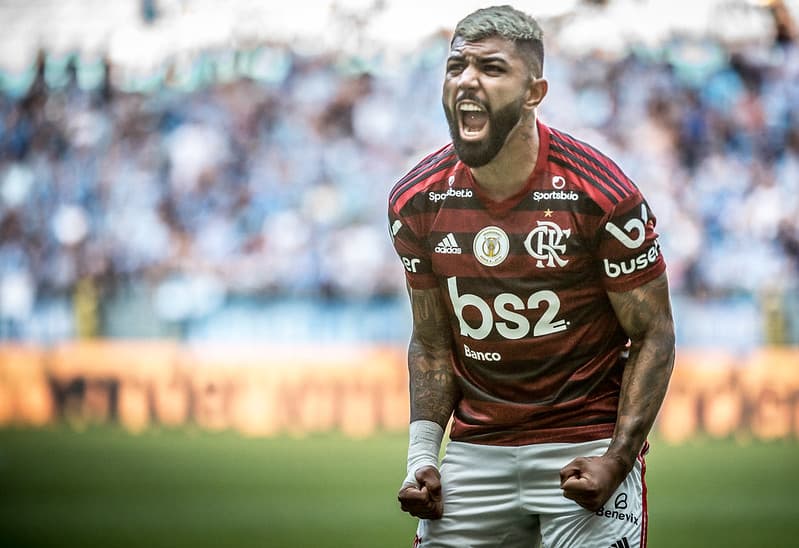 Gabriel comemora gol no Grêmio, pelo Campeonato Brasileiro de 2019