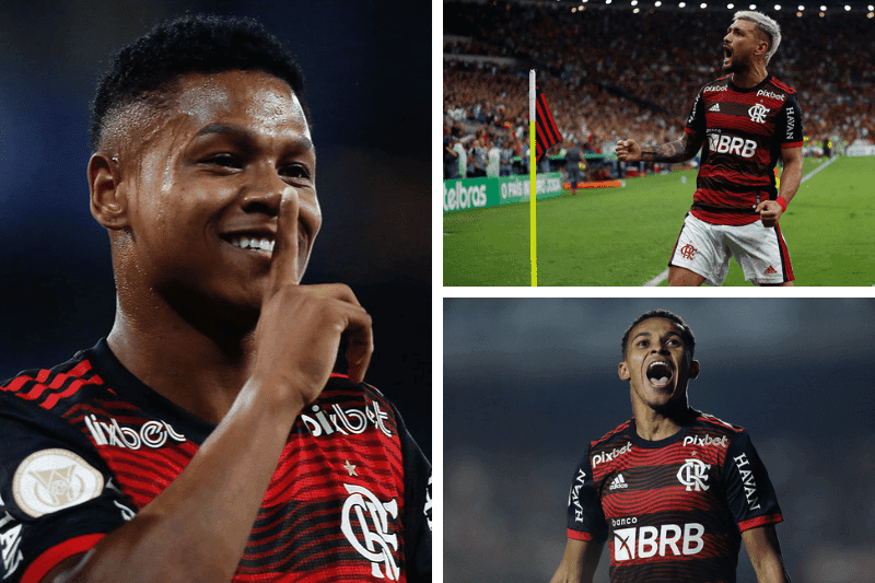 Matheus França, Arrascaeta e Lázaro em imagem.