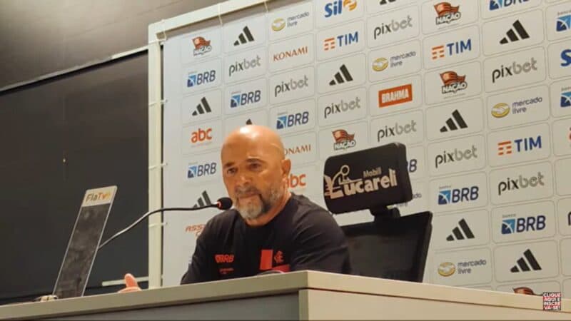 Jorge Sampaoli em coletiva de imprensa após Flamengo x Corinthians