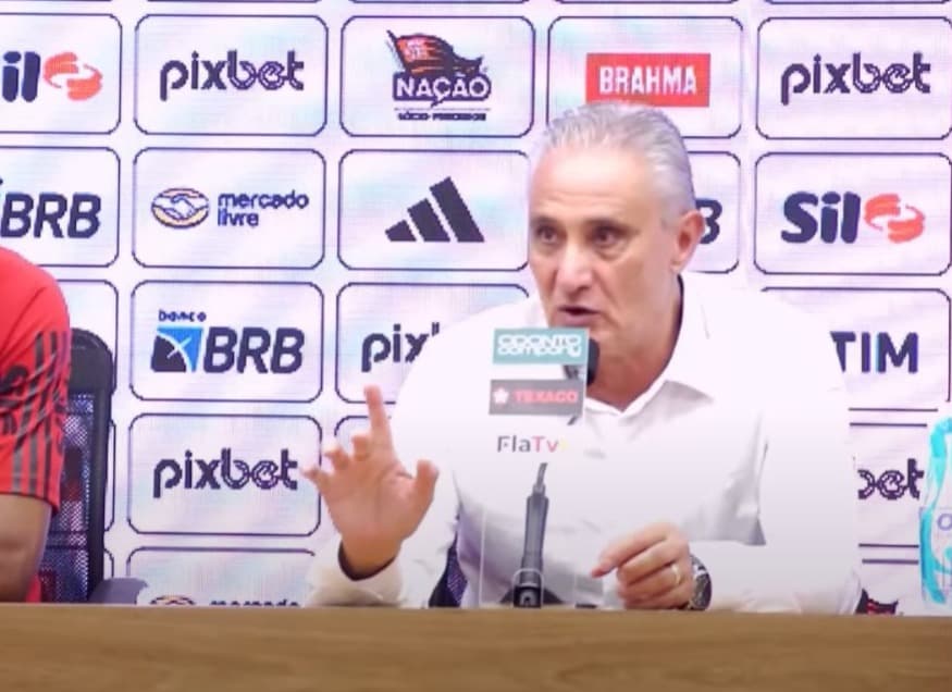 Técnico Tite em entrevista coletiva do Flamengo após derrota para o São Paulo