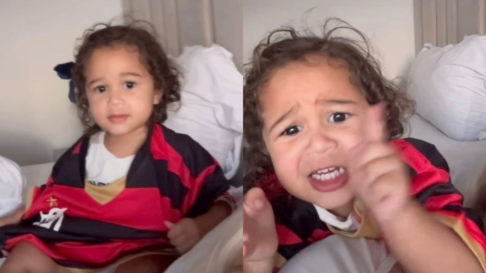 Filha de Karoline Lima, namorada de Léo Pereira, veste camisa do Flamengo