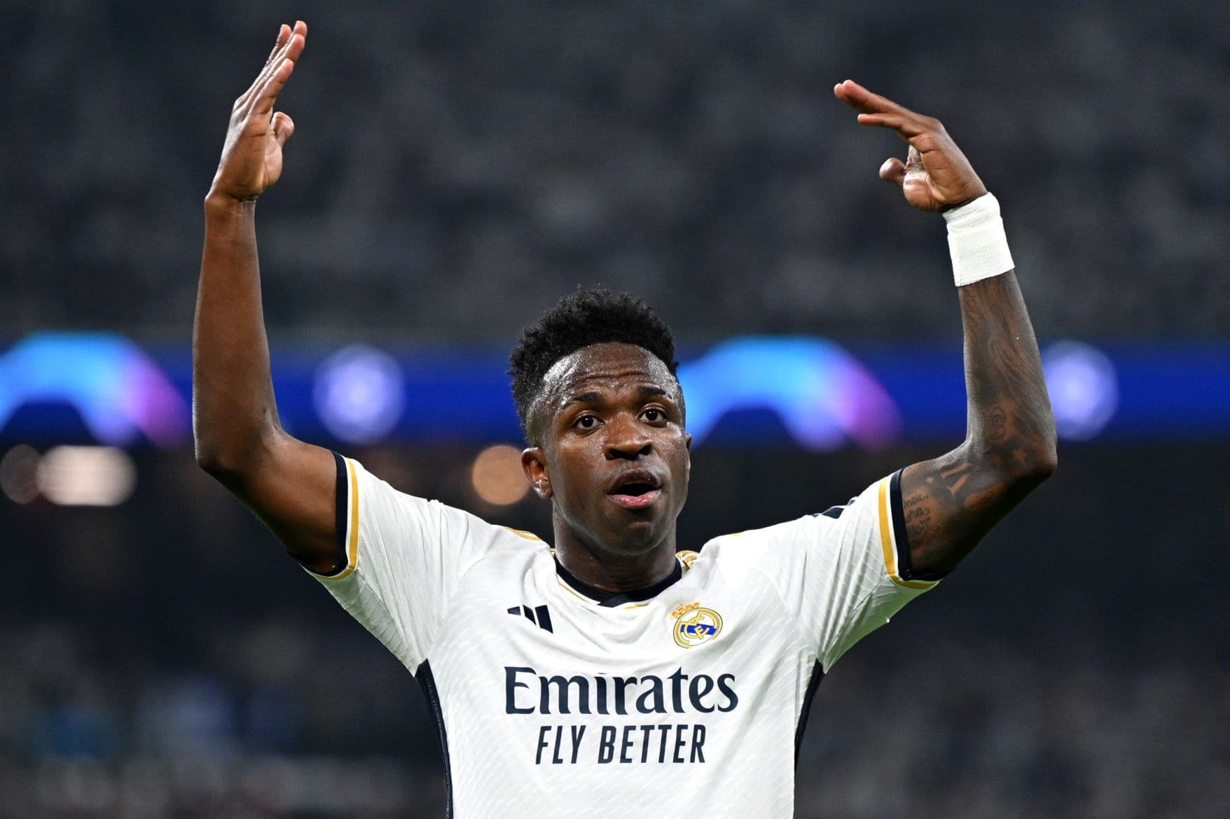 Vinícius Júnior durante Real Madrid x Bayern de Munique, pela Champions League