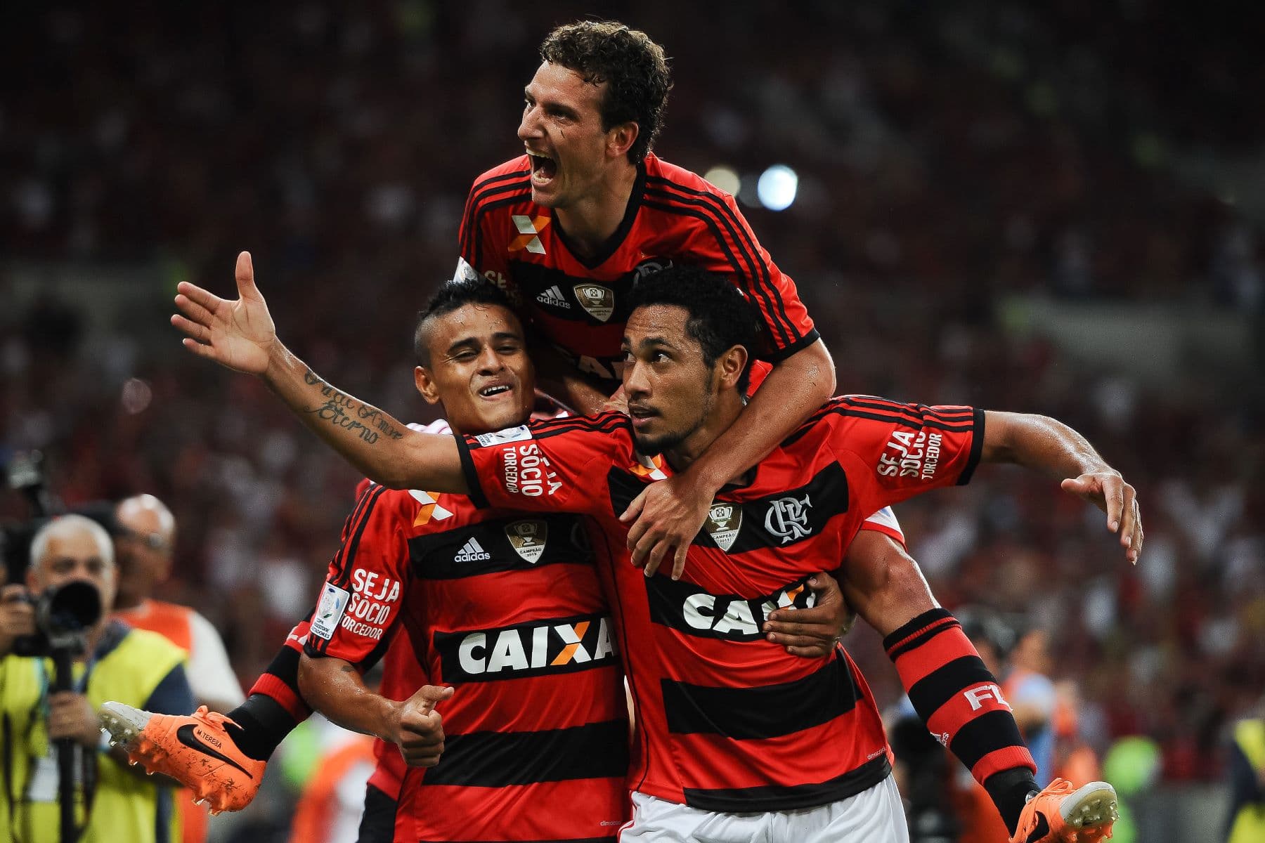 Elano comemora gol do Flamengo em 2014