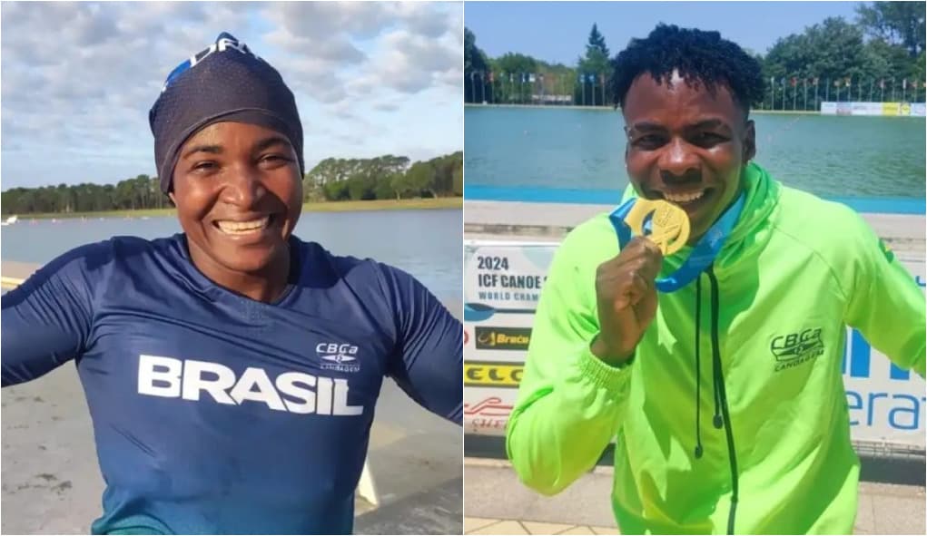 Valdenice Conceição, à esquerda, e Mateus Nunes, à direita; atletas integram Time Flamengo que está em Paris 2024