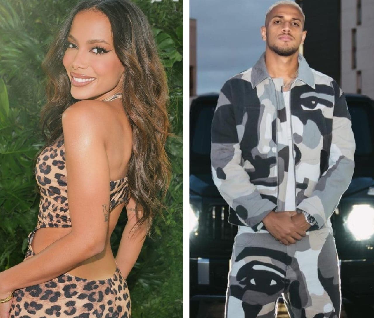 Anitta de costas e Vinícius Souza a frente de seu carro