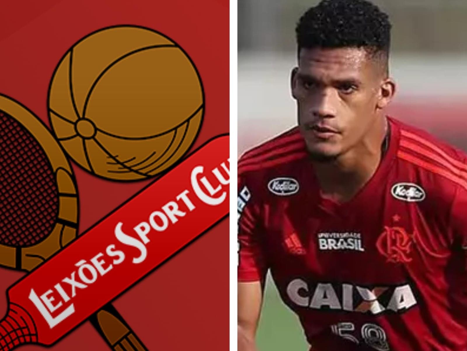 Escudo do Leixões e Rafael Silva em treino do Flamengo