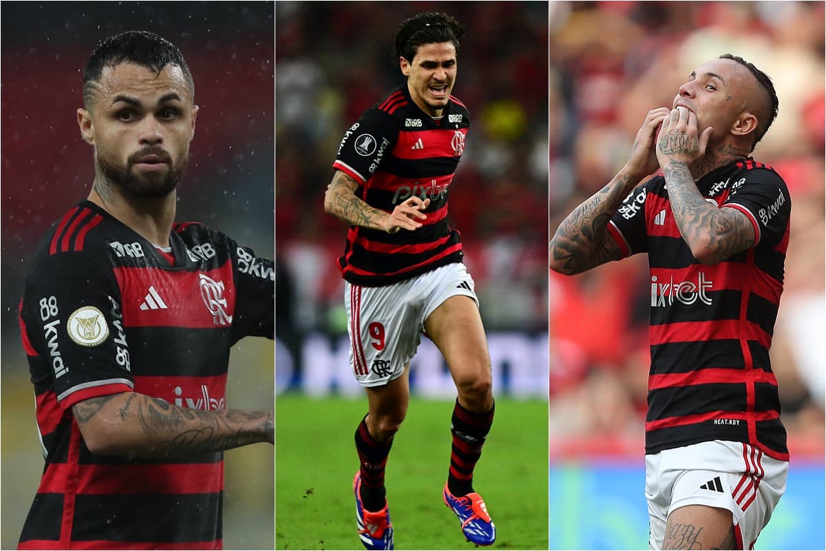 Montagem com Michael, Pedro e Cebolinha, três dos vários desfalques do Flamengo nas últimas semanas