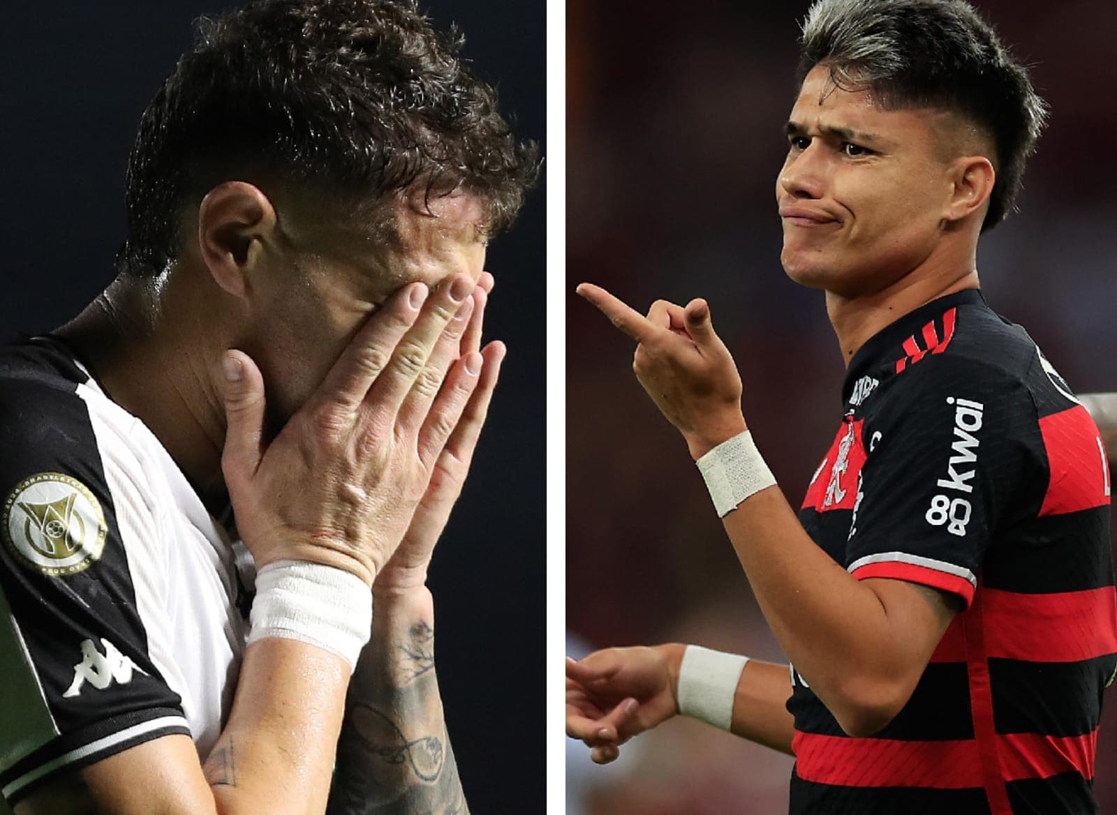 Vegetti leva mãos ao rosto e Luiz Araújo comemora gol do Flamengo